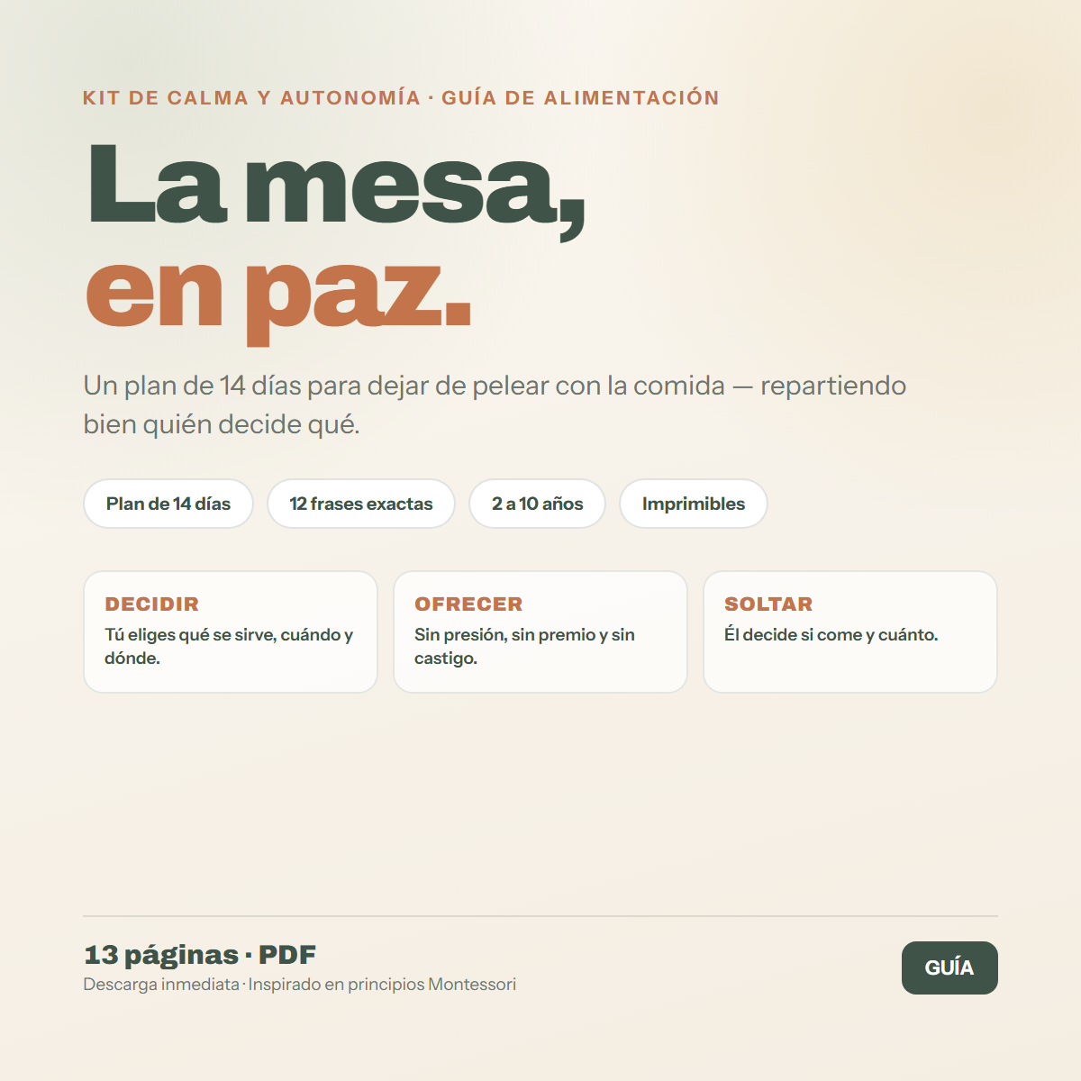 La mesa, en paz — guía de alimentación de 13 páginas en PDF