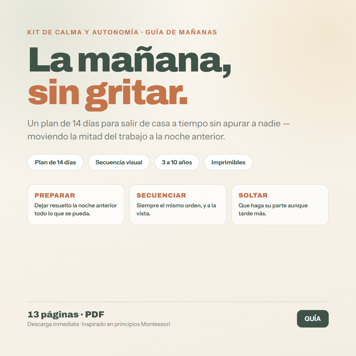 La mañana, sin gritar — guía de 13 páginas en PDF