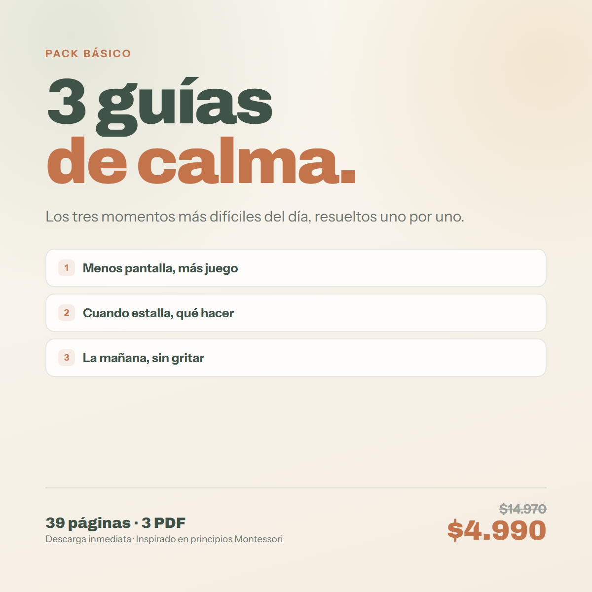 Pack Básico — 3 guías de calma en PDF