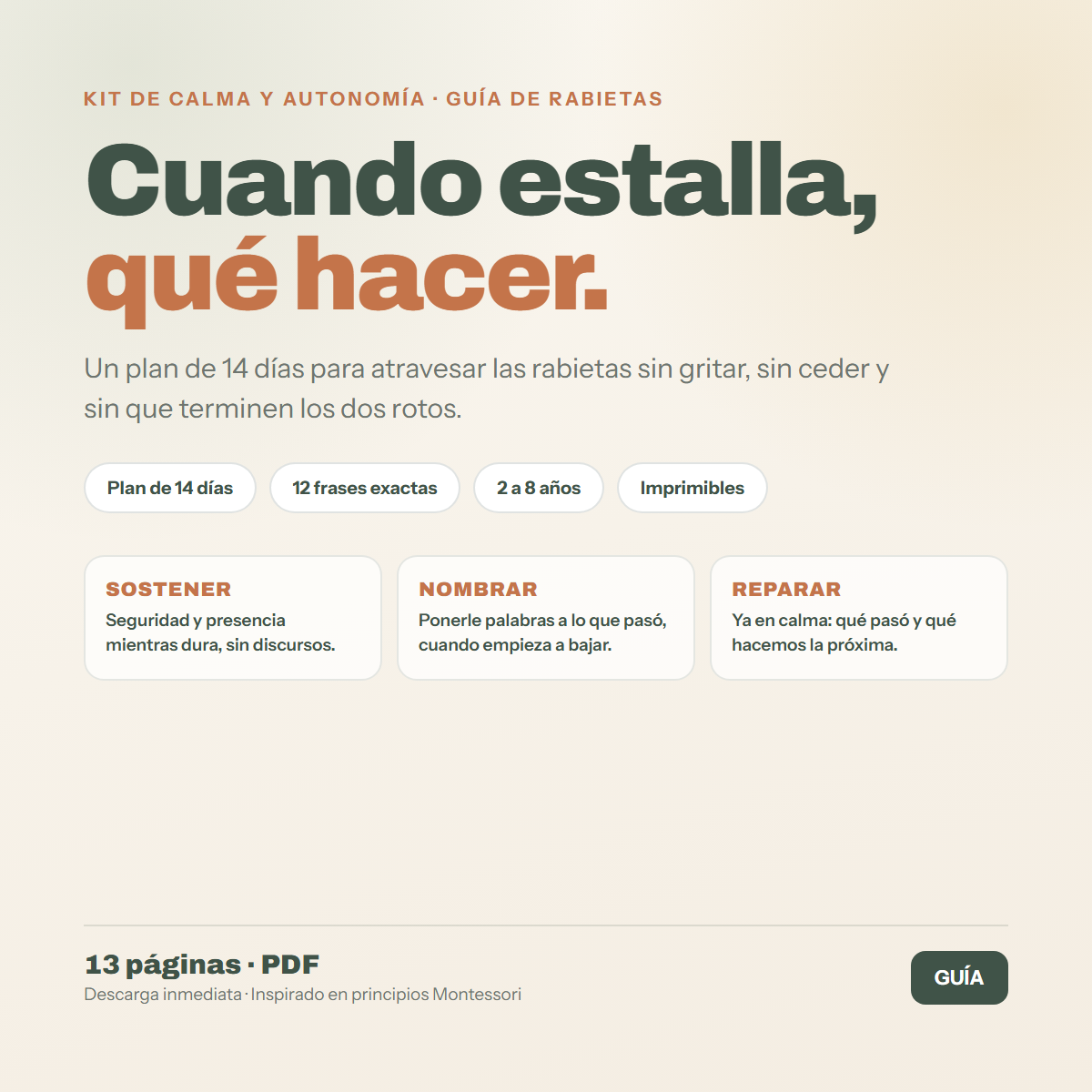 Cuando estalla, qué hacer — guía de rabietas de 13 páginas en PDF